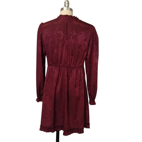 Y2K Speechless Satin Dress Size L Burgundy Damask Whimsygoth Tie Neck Romantic - Picture 5 of 6